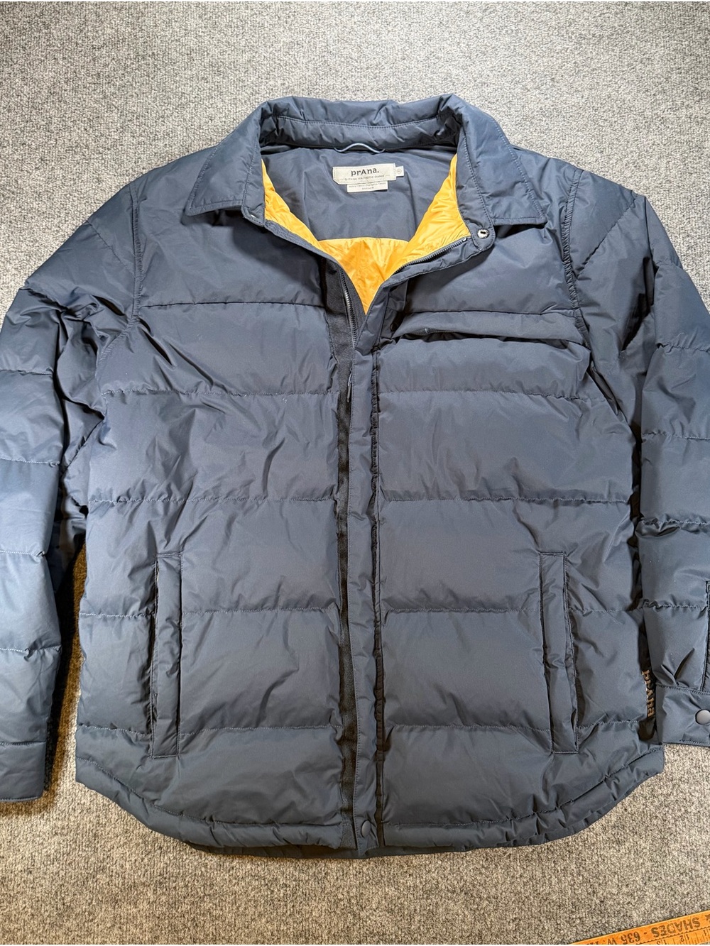 prAna Men's Navy Down Puffer Jacket with Yellow Lining XXL